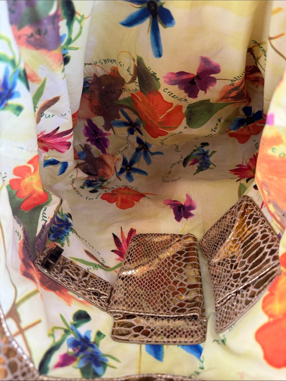 Carlos Falchi Metallic Gold Python-Embossed Tote w/Pouch - Picture 13 of 14